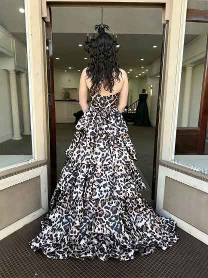Chic Leopard Print Strapless Tiered A-Line Prom Dress