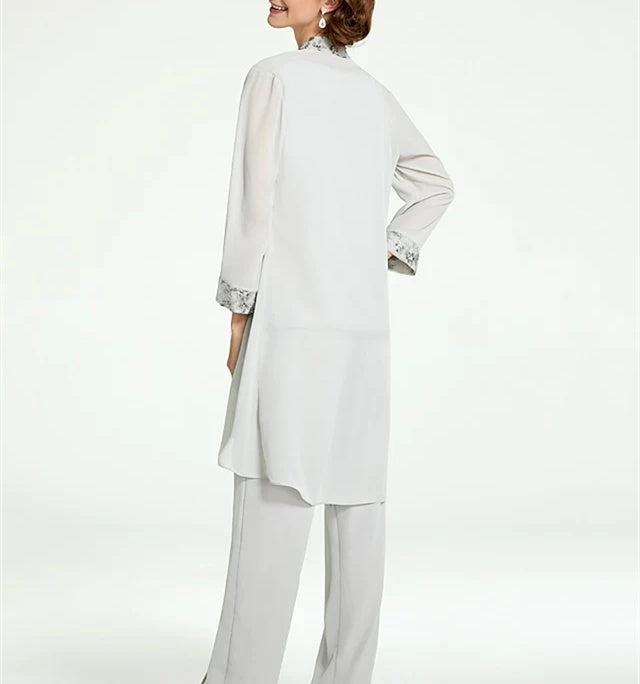 Floor-Length Round Neck Chiffon Pantsuits with Jacket for the Mother of the Bride-BMbridal