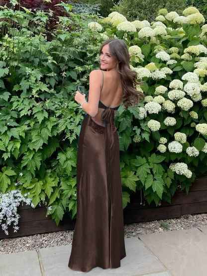 Blue A Line V-neck Beaded Back Tie Long Prom Dress