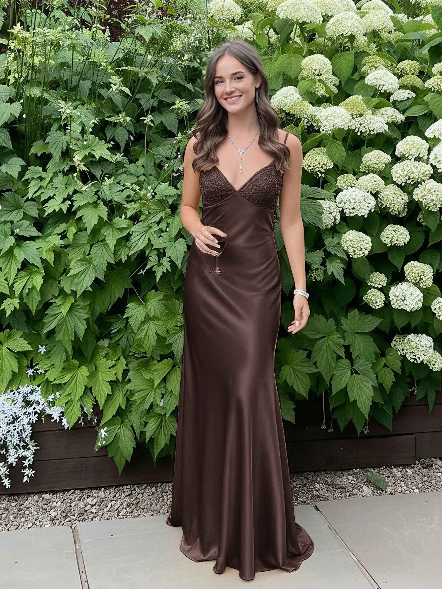 Blue A Line V-neck Beaded Back Tie Long Prom Dress