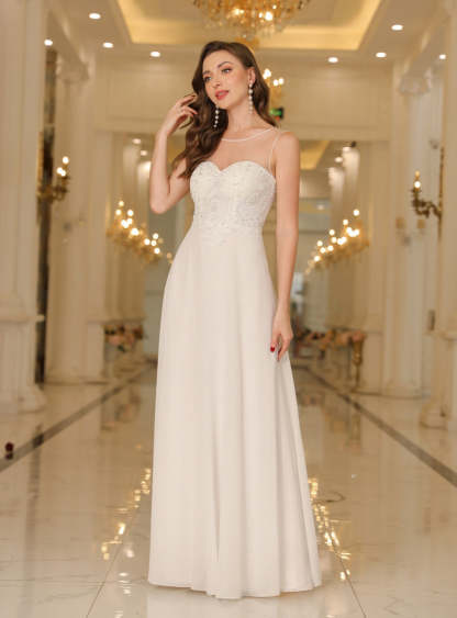 Scoop Neck Sleeveless Chiffon Floor Length Dress with Lace Appliques-BMbridal