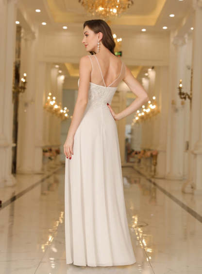 Scoop Neck Sleeveless Chiffon Floor Length Dress with Lace Appliques-BMbridal