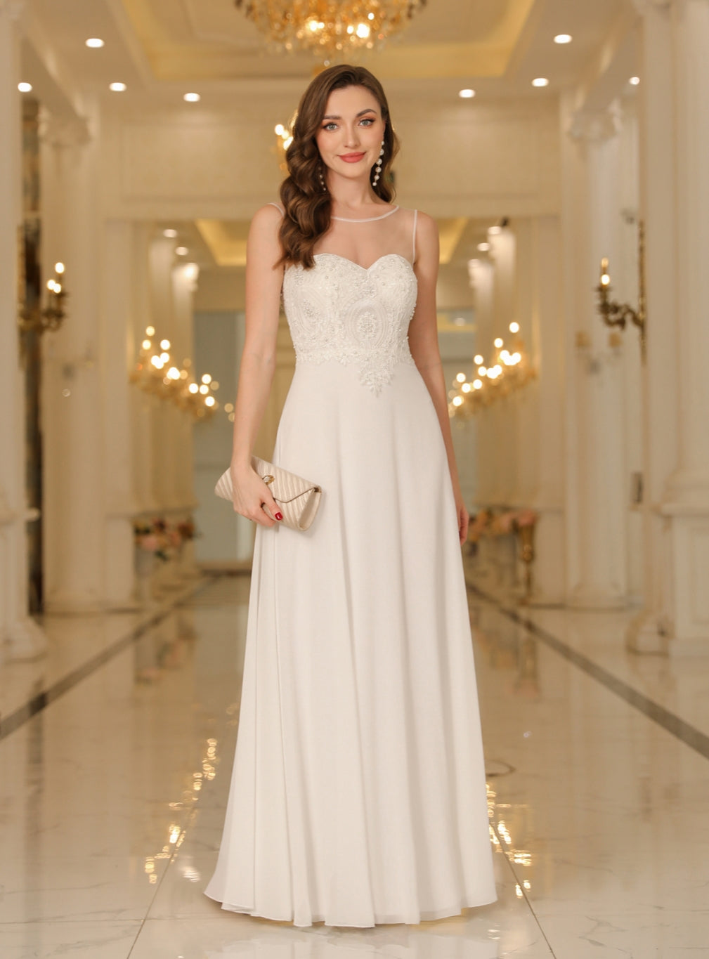 Scoop Neck Sleeveless Chiffon Floor Length Dress with Lace Appliques-BMbridal