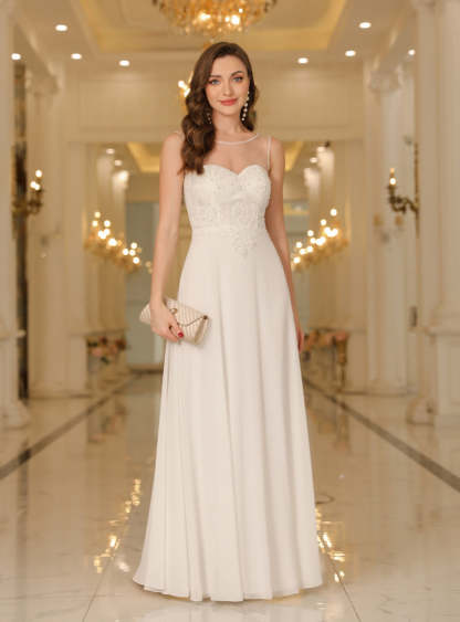 Scoop Neck Sleeveless Chiffon Floor Length Dress with Lace Appliques-BMbridal