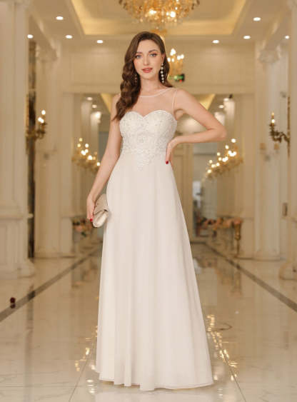 Scoop Neck Sleeveless Chiffon Floor Length Dress with Lace Appliques-BMbridal