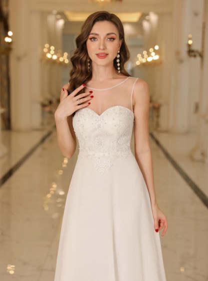 Scoop Neck Sleeveless Chiffon Floor Length Dress with Lace Appliques-BMbridal