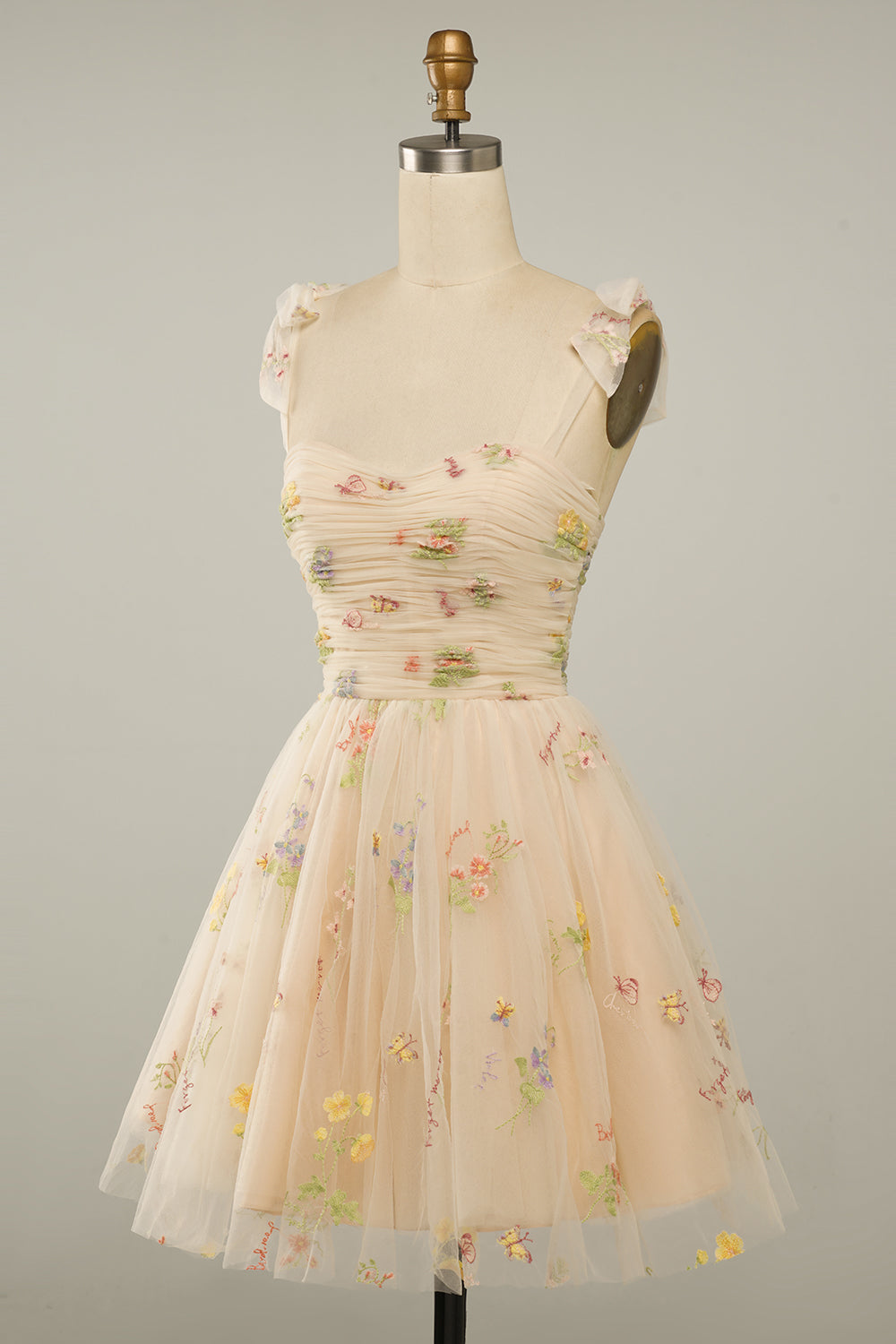 Cute A Line Green Spaghetti Straps Short Homecoming Dress with Embroidery