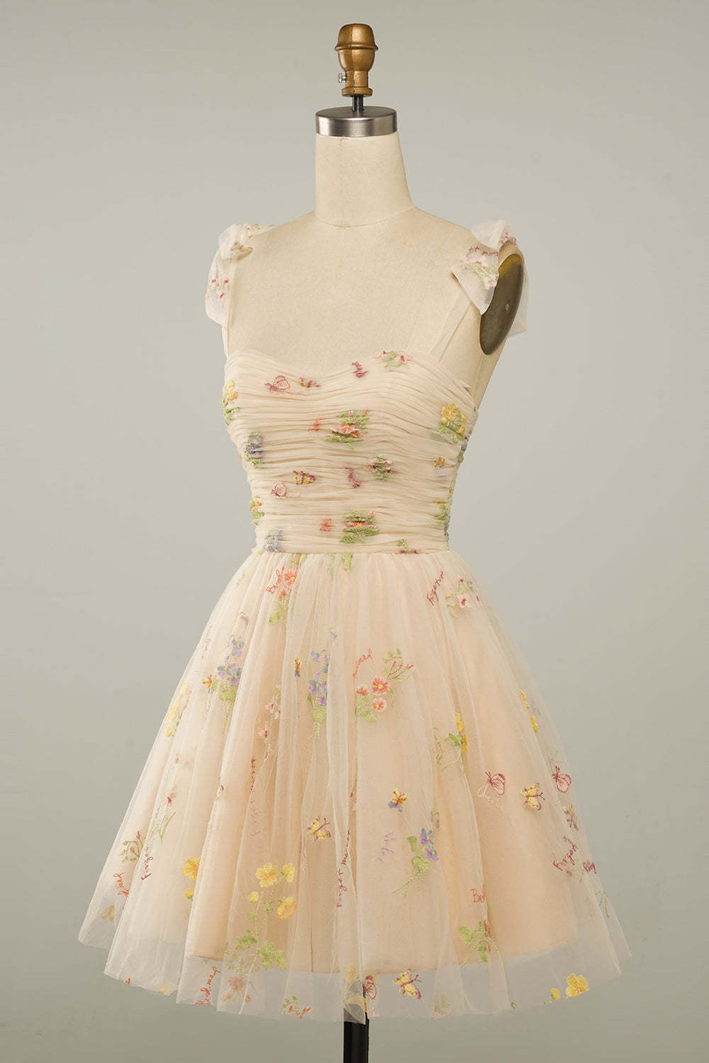 Cute A Line Green Spaghetti Straps Short Homecoming Dress with Embroidery