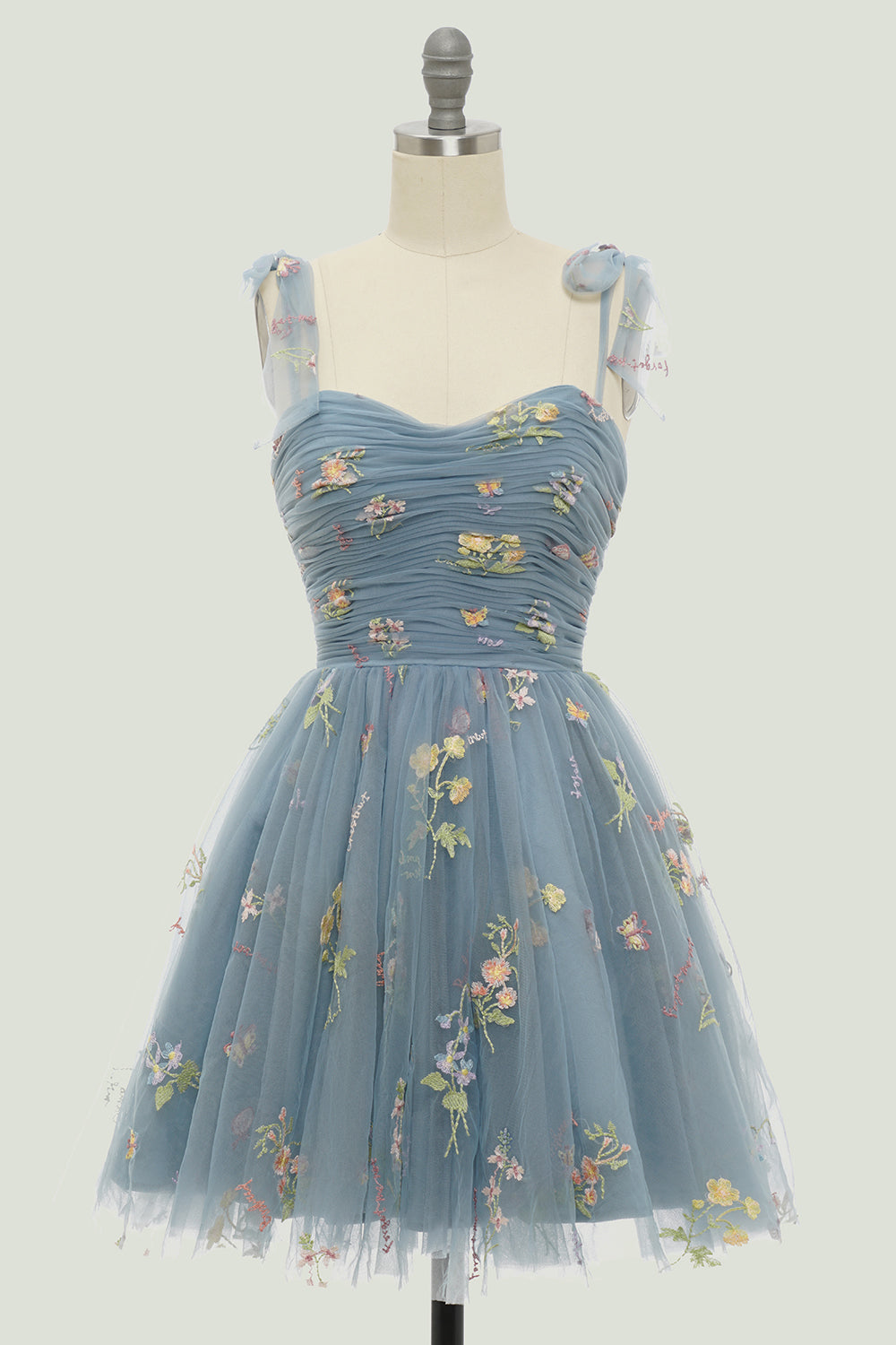 Cute A Line Green Spaghetti Straps Short Homecoming Dress with Embroidery