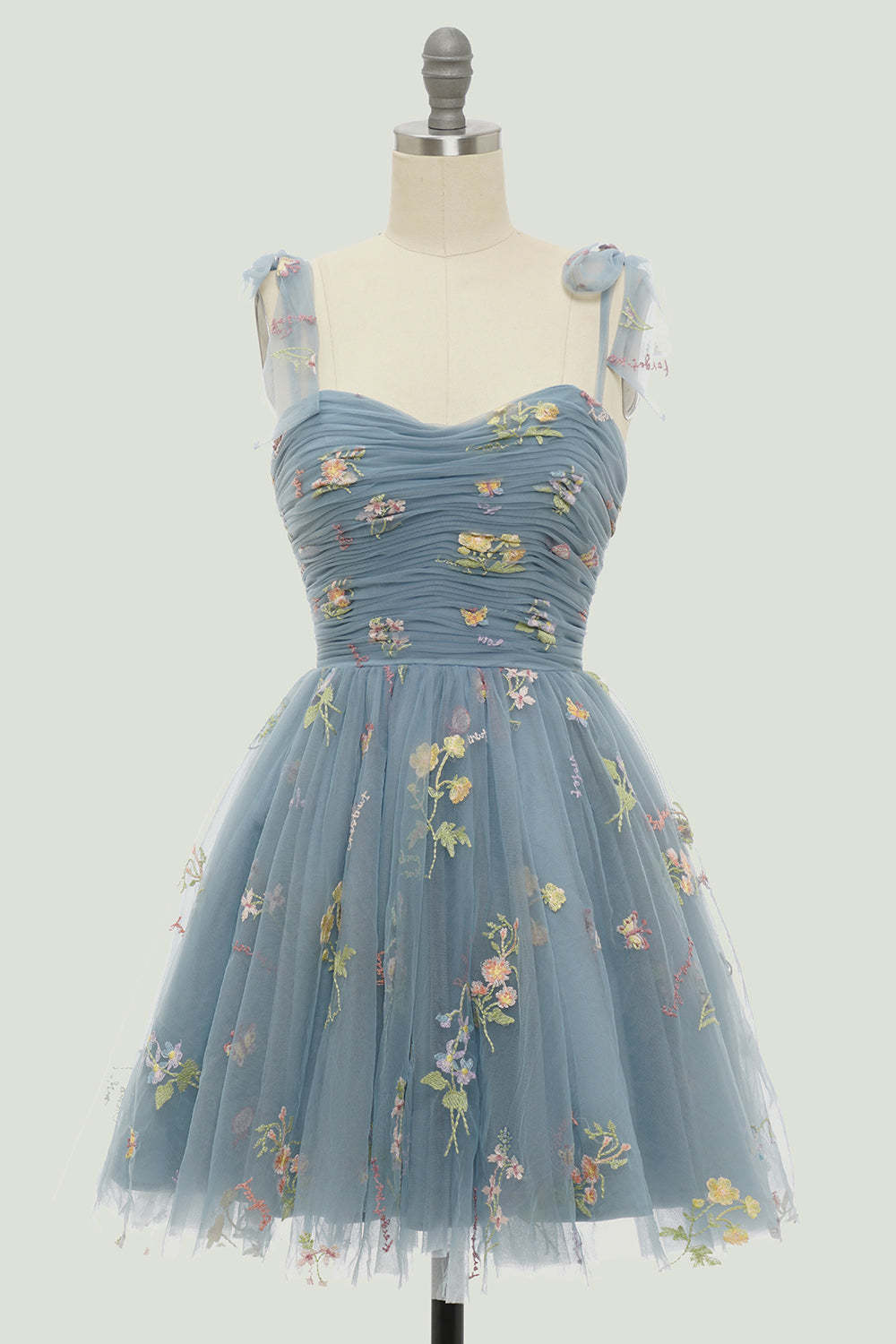 Cute A Line Green Spaghetti Straps Short Homecoming Dress with Embroidery