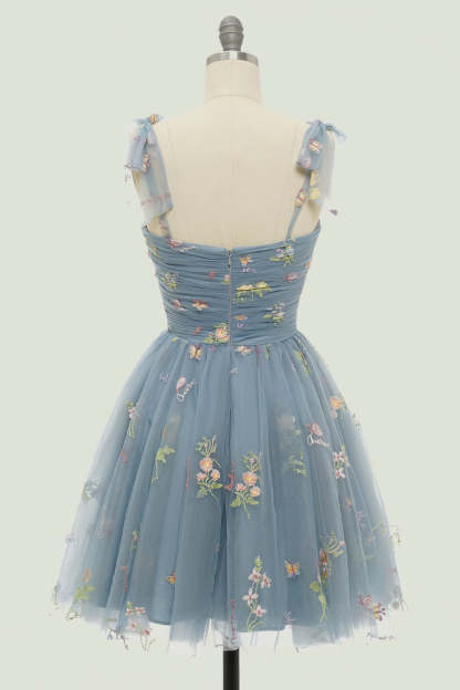 Cute A Line Green Spaghetti Straps Short Homecoming Dress with Embroidery