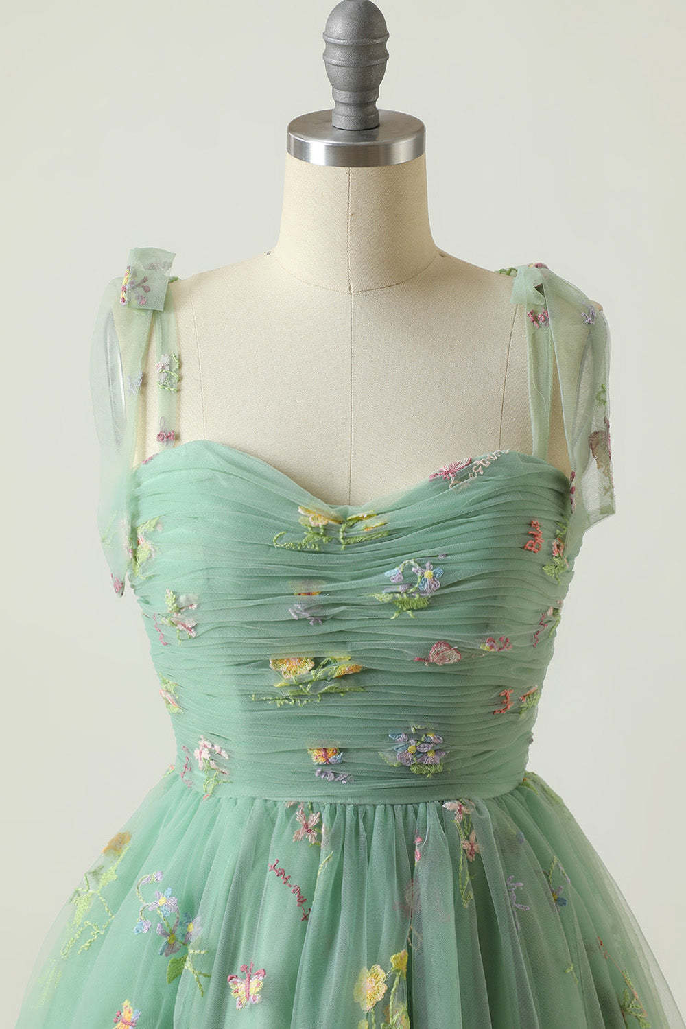 Cute A Line Green Spaghetti Straps Short Homecoming Dress with Embroidery