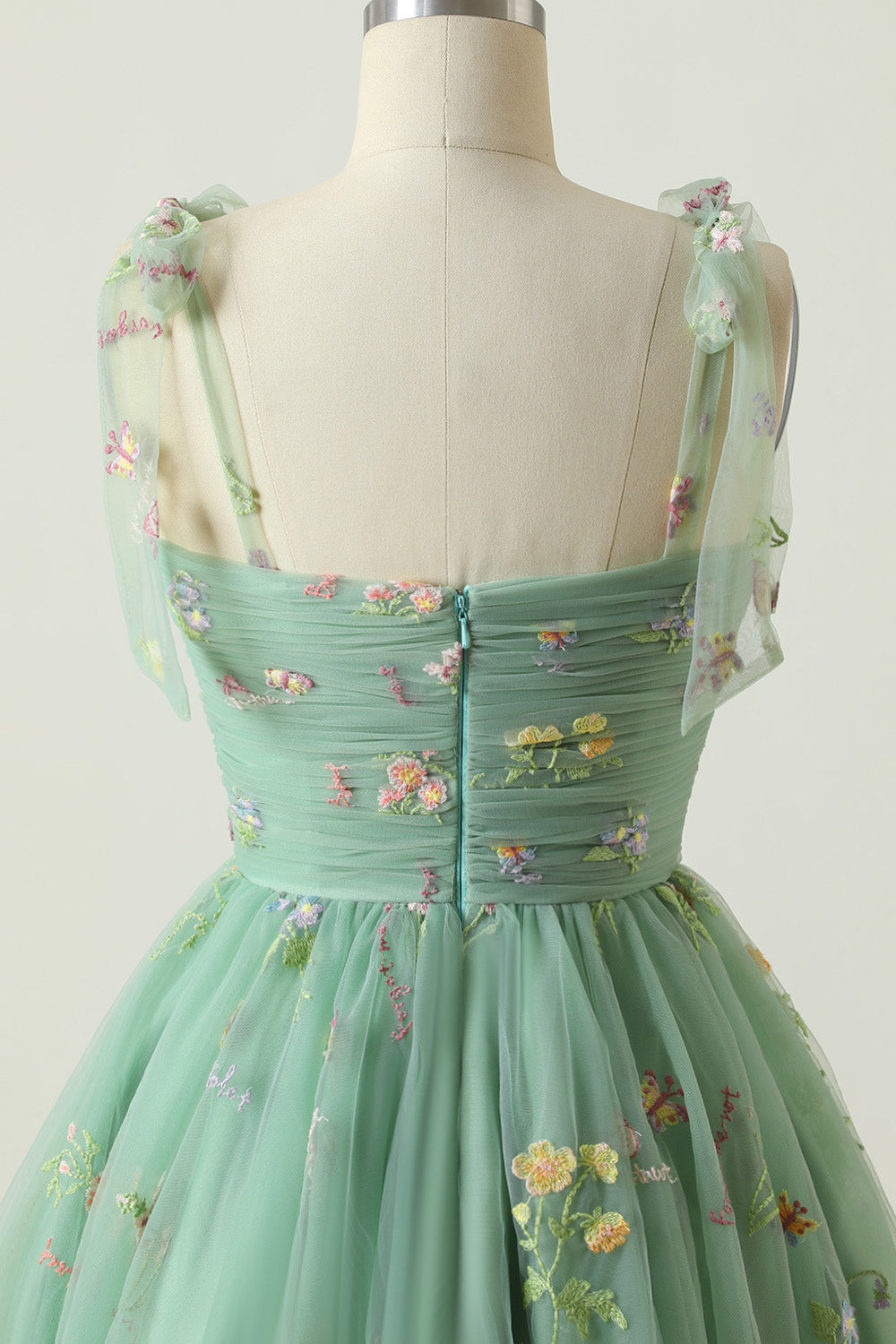 Cute A Line Green Spaghetti Straps Short Homecoming Dress with Embroidery