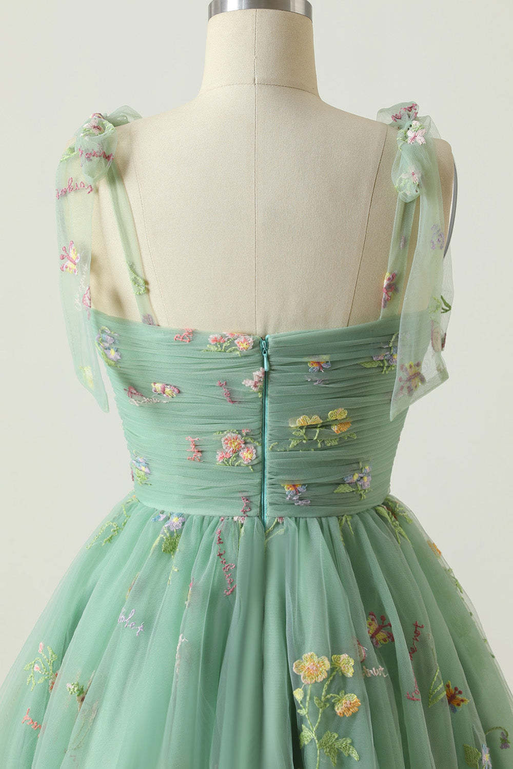 Cute A Line Green Spaghetti Straps Short Homecoming Dress with Embroidery