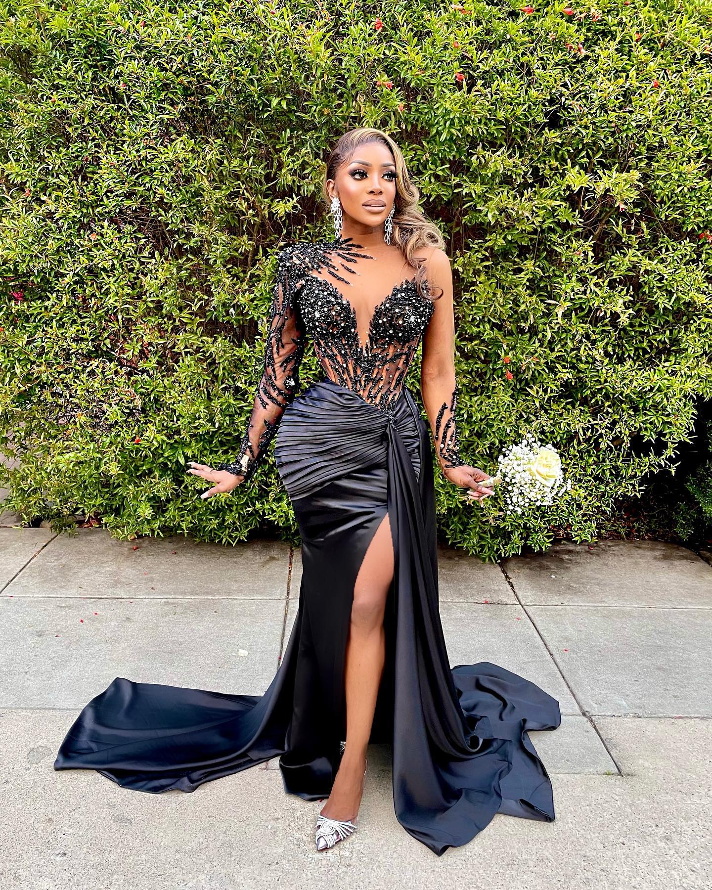 Black formal dresses with luxury beadding with crystal-BMbridal