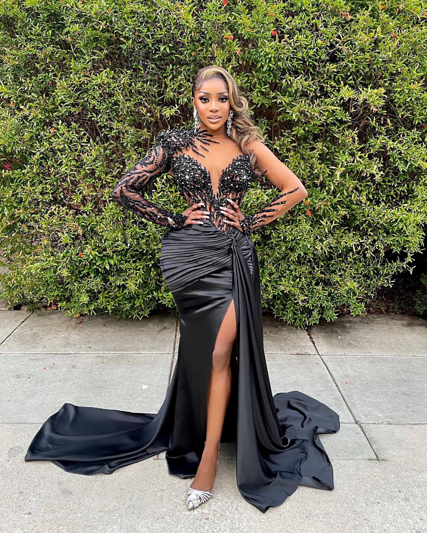 Black formal dresses with luxury beadding with crystal-BMbridal