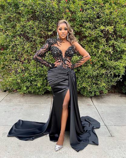 Black formal dresses with luxury beadding with crystal-BMbridal