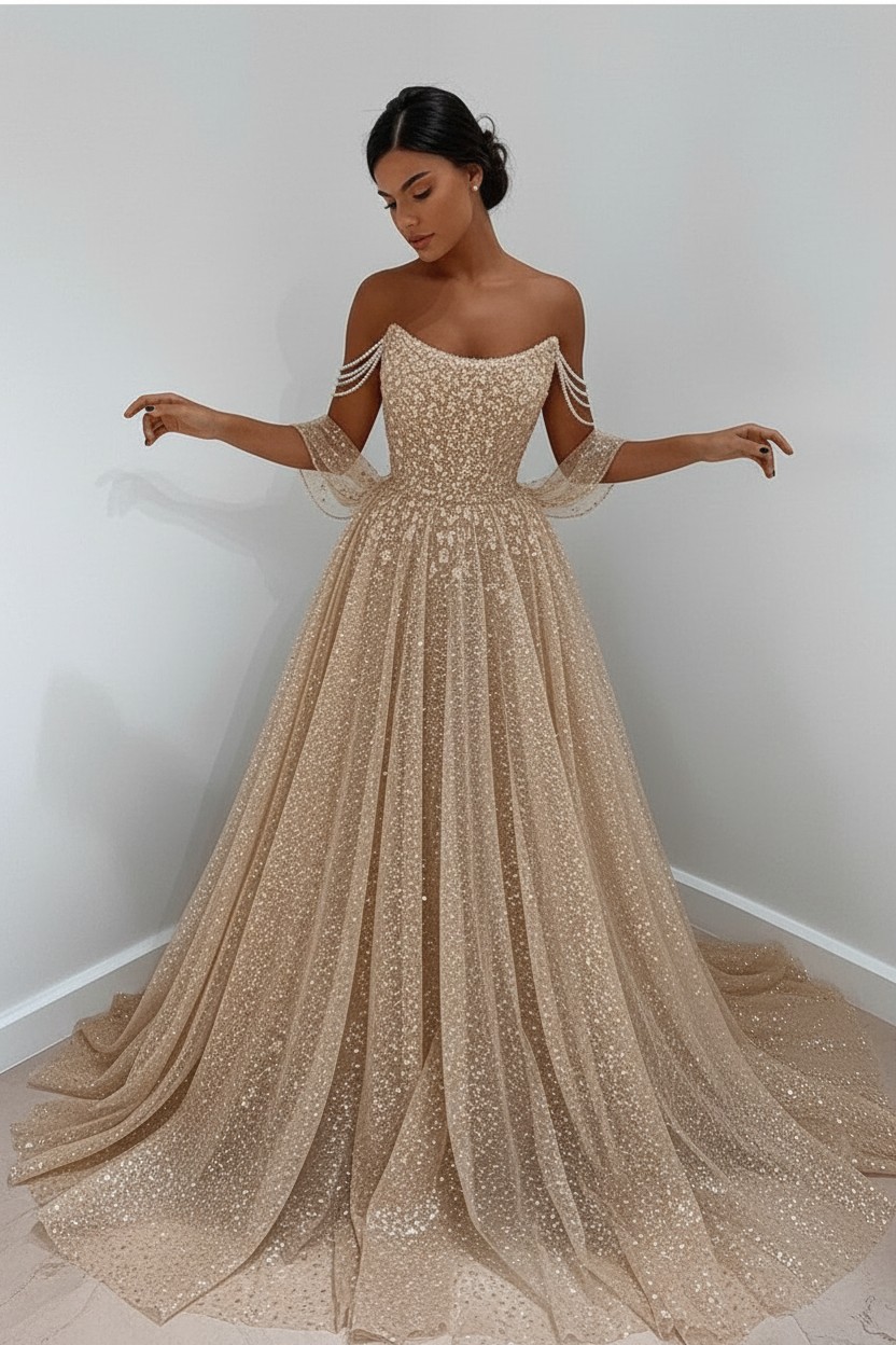 Bmbridal Bling Bling Sequins Prom Dress Long Strapless | BmBridal