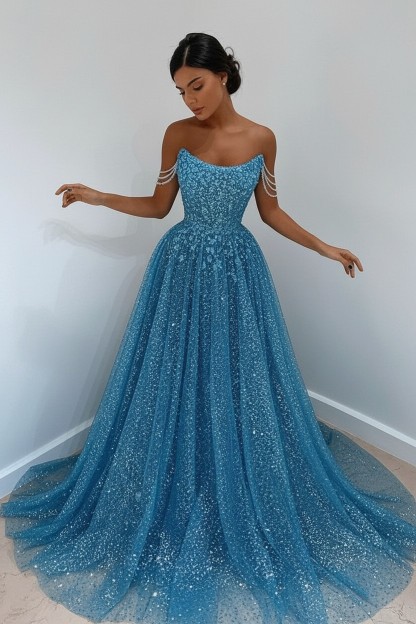 Bmbridal Bling Bling Sequins Prom Dress Long Strapless