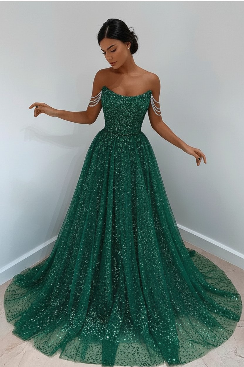 Bmbridal Bling Bling Sequins Prom Dress Long Strapless