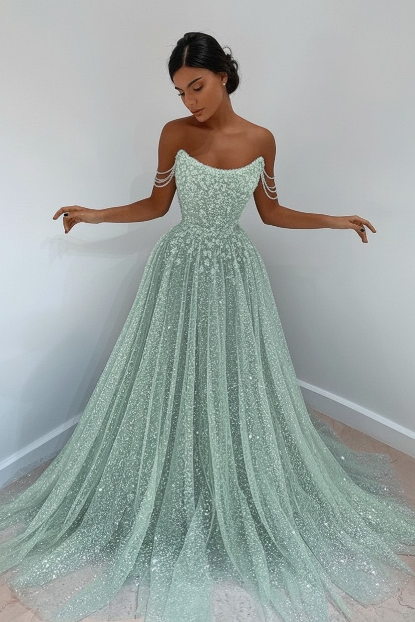 Bmbridal Bling Bling Sequins Prom Dress Long Strapless | BmBridal