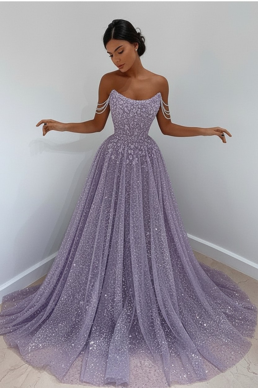 Bmbridal Bling Bling Sequins Prom Dress Long Strapless