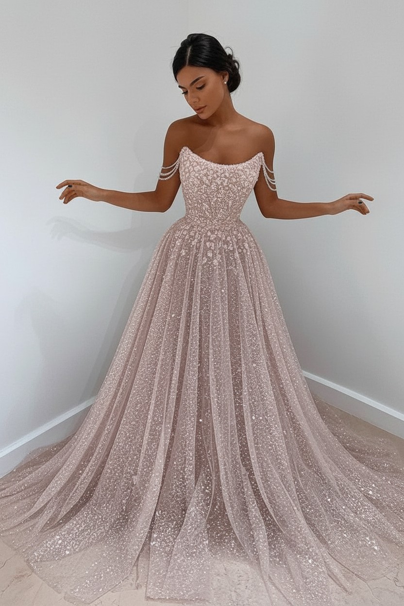 Bmbridal Bling Bling Sequins Prom Dress Long Strapless | BmBridal
