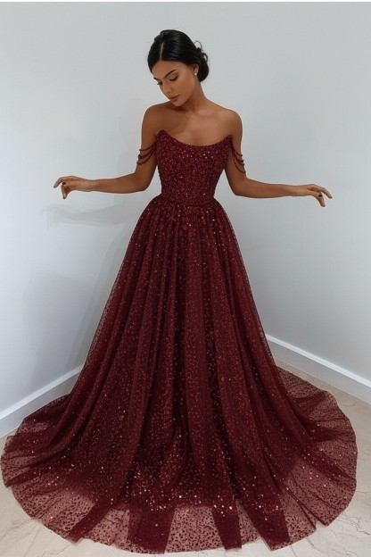 Bmbridal Bling Bling Sequins Prom Dress Long Strapless