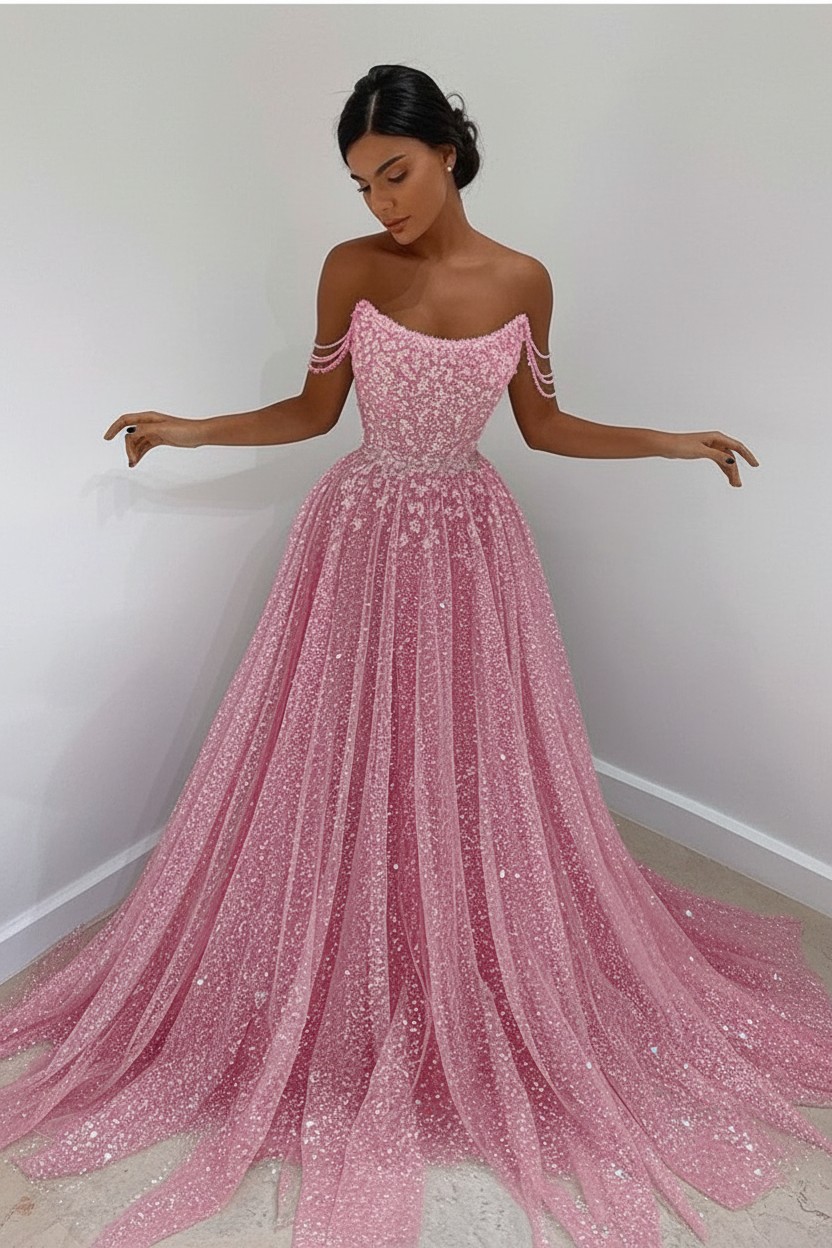 Bmbridal Bling Bling Sequins Prom Dress Long Strapless