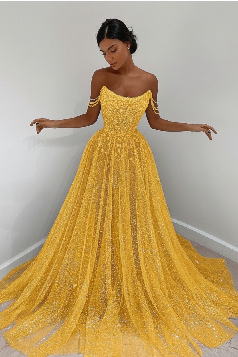 Bmbridal Bling Bling Sequins Prom Dress Long Strapless | BmBridal