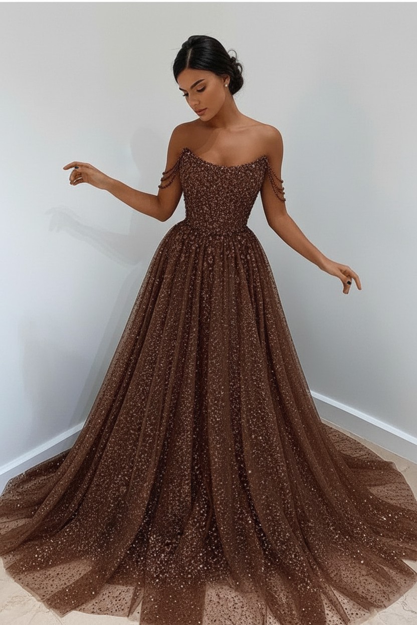 Bmbridal Bling Bling Sequins Prom Dress Long Strapless | BmBridal