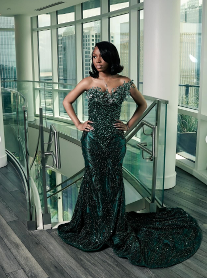 One shoulder Dark green Mermaid Sparkle Floor length Prom Dresses