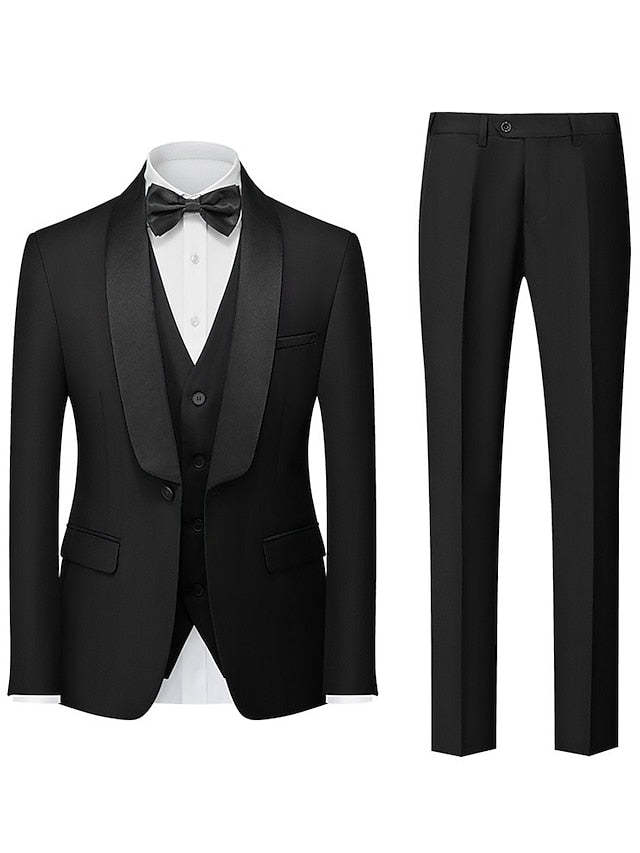 Single-Breasted One-Button Tailored Fit 3-Piece Wedding Suit For Men-BMbridal