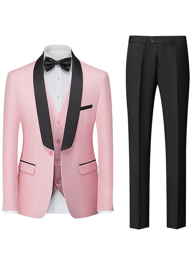 Single-Breasted One-Button Tailored Fit 3-Piece Wedding Suit For Men-BMbridal