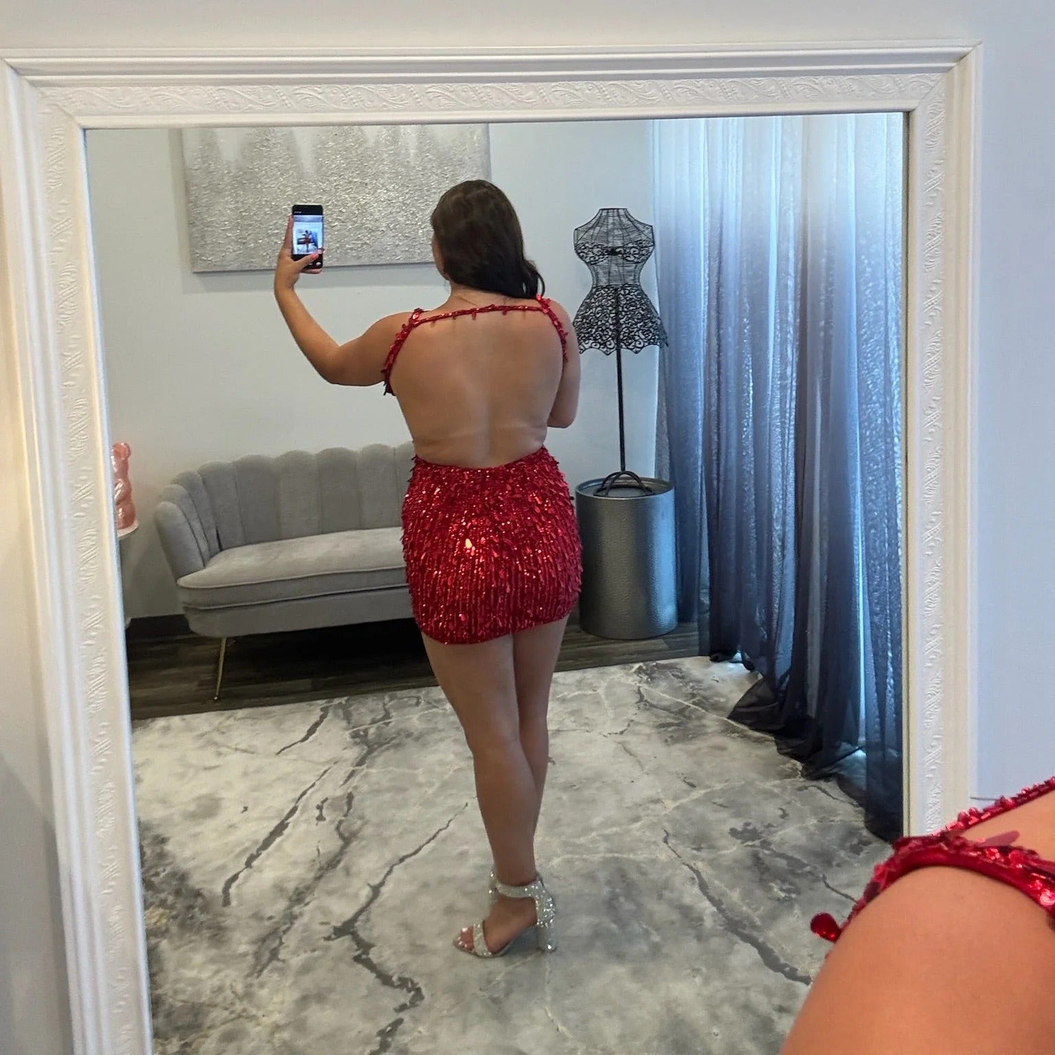 Deep V-Neck Backless Sequin Homecoming Dress Spaghetti Straps Bodycon Mini