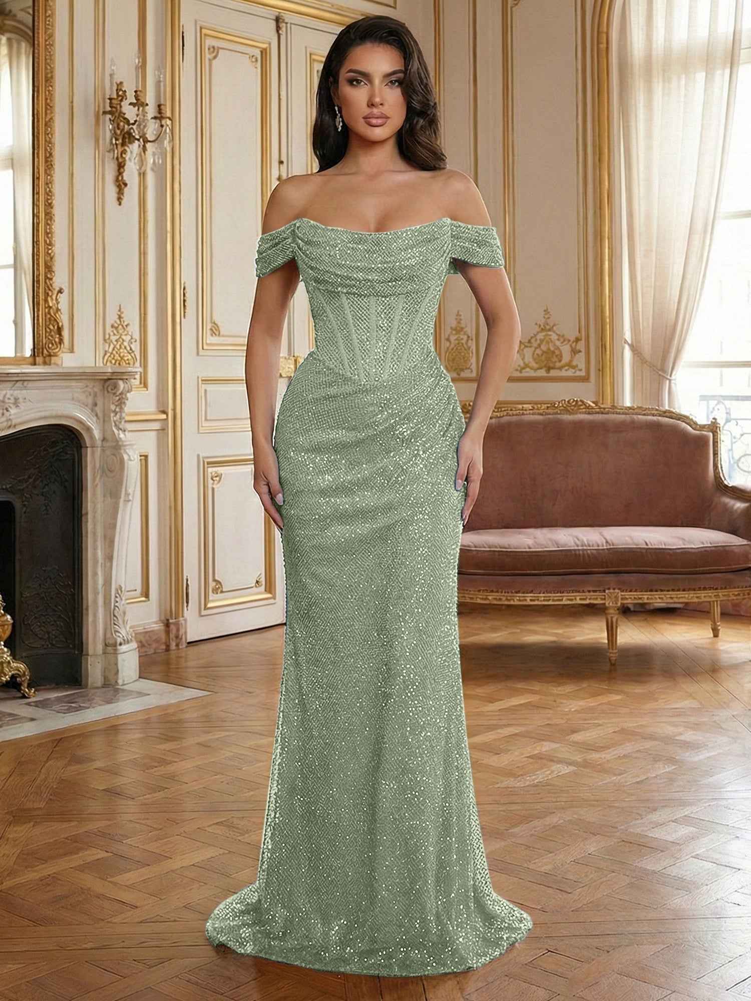 Red Off-The-Shoulder Sequined Corset Mermaid Long Prom Dress