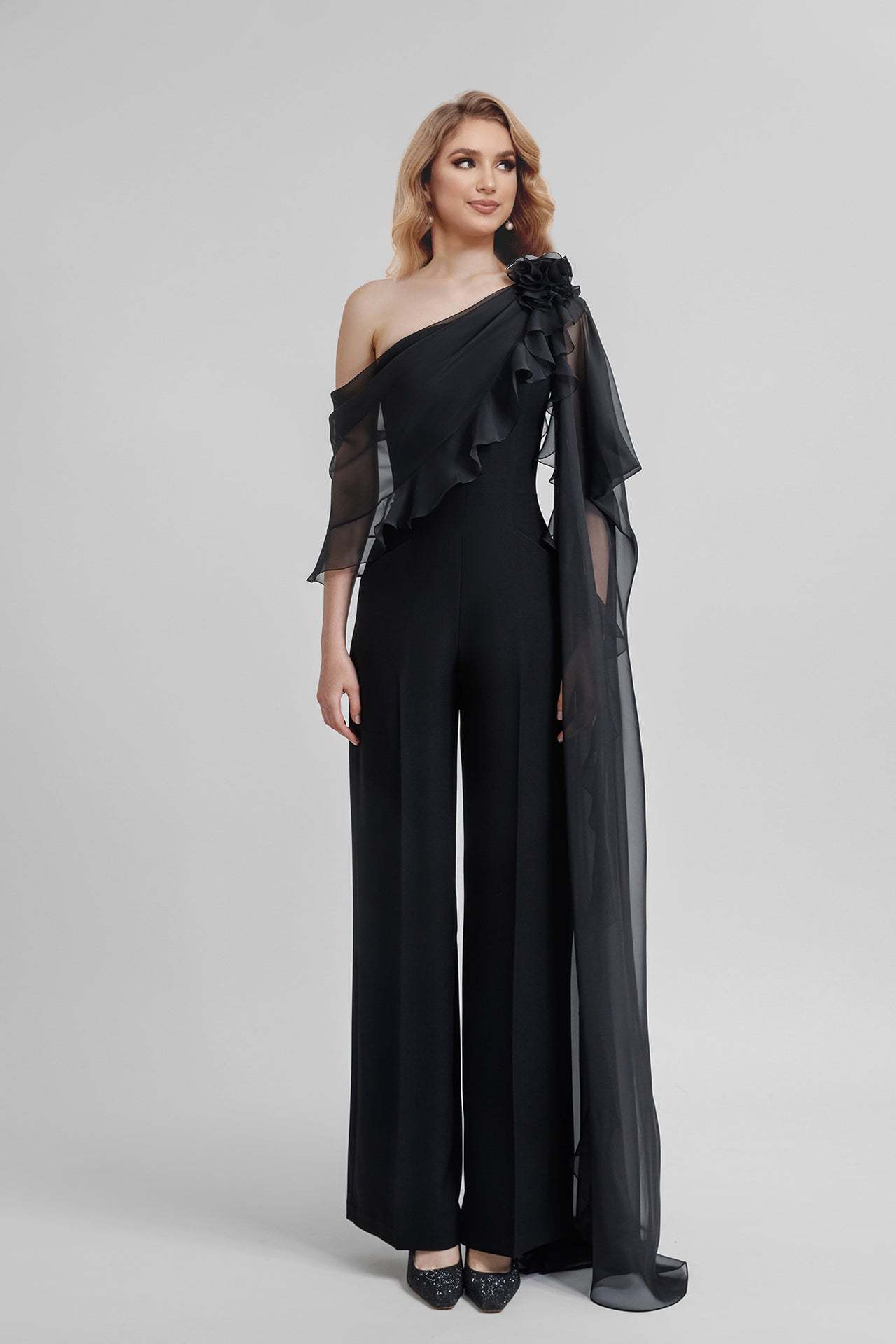 Chiffon One-Shoulder Jumpsuits with Half Sleeves for the Mother of the Bride-BMbridal