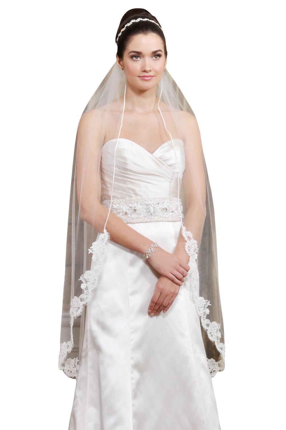 Elegant Lace Applique Edge Wedding Veils-BMbridal