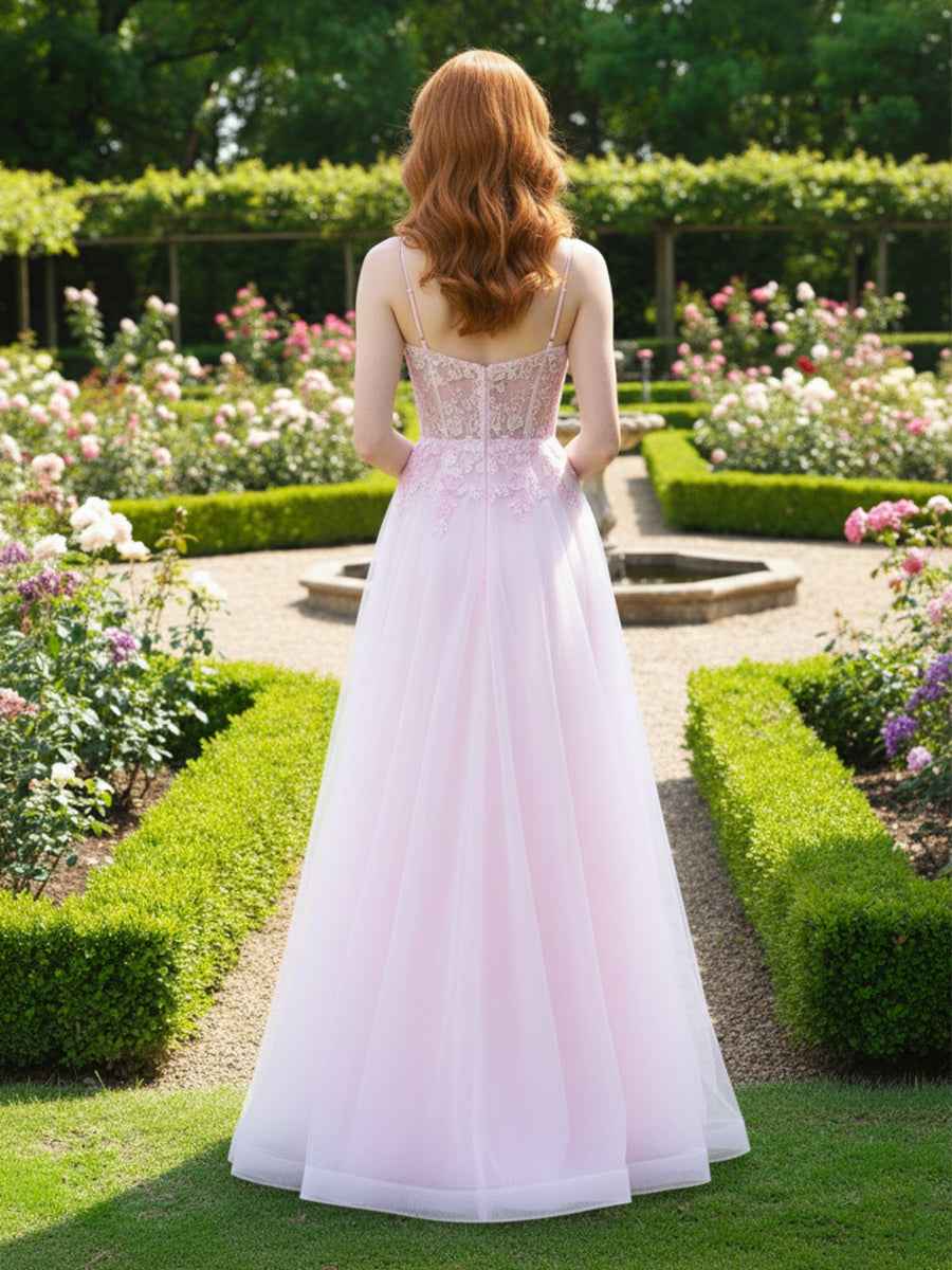 Enchanting Tulle A-Line Prom Dress with Floral Embroidered Bodice