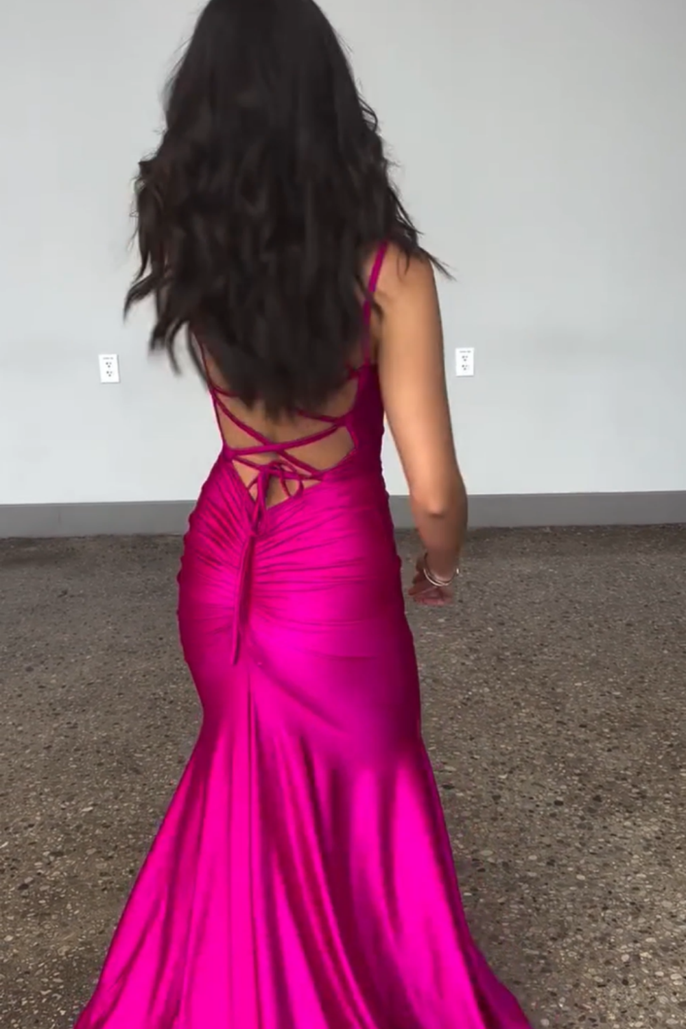 Elegant Blue Satin Spaghetti Straps Backless Deep V-Neck Long Mermaid Prom Dress