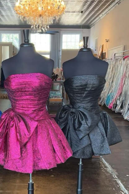 Fuchsia A-Line Ruched Short Homecoming Dress with Bow