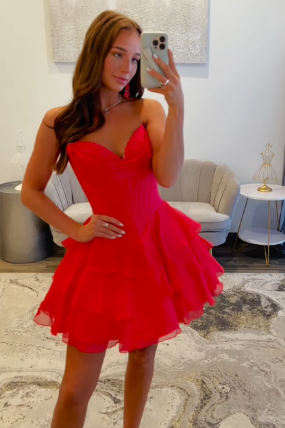 Fuchsia A Line Sweetheart Short Corset Homecoming Dress with Ruffles