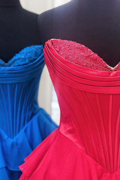 Fuchsia A Line Sweetheart Short Corset Homecoming Dress with Ruffles