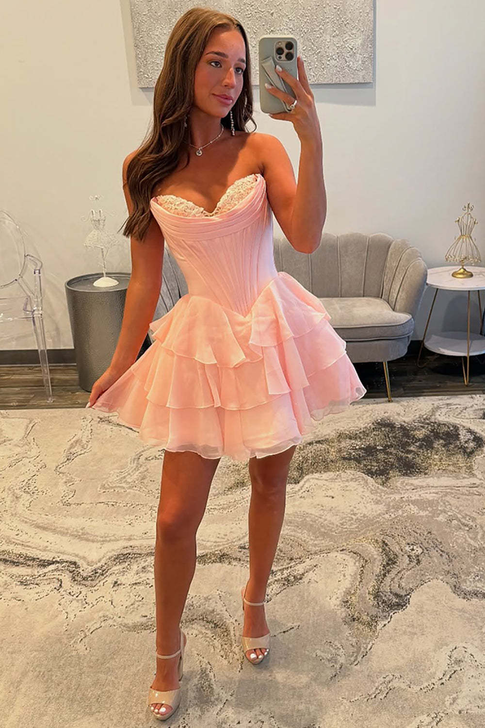 Fuchsia A Line Sweetheart Short Corset Homecoming Dress with Ruffles