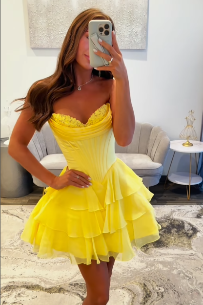 Fuchsia A Line Sweetheart Short Corset Homecoming Dress with Ruffles