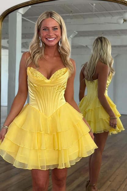 Fuchsia A Line Sweetheart Short Corset Homecoming Dress with Ruffles