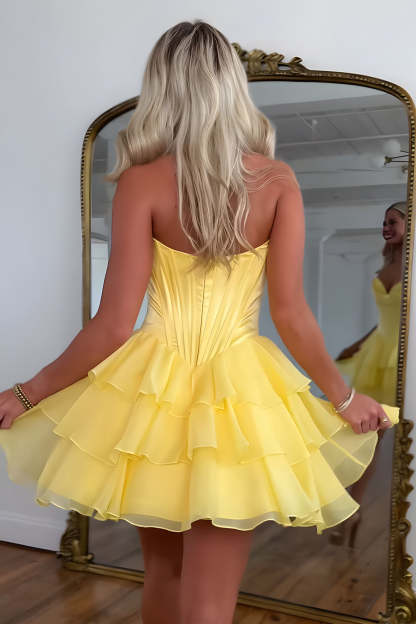 Fuchsia A Line Sweetheart Short Corset Homecoming Dress with Ruffles