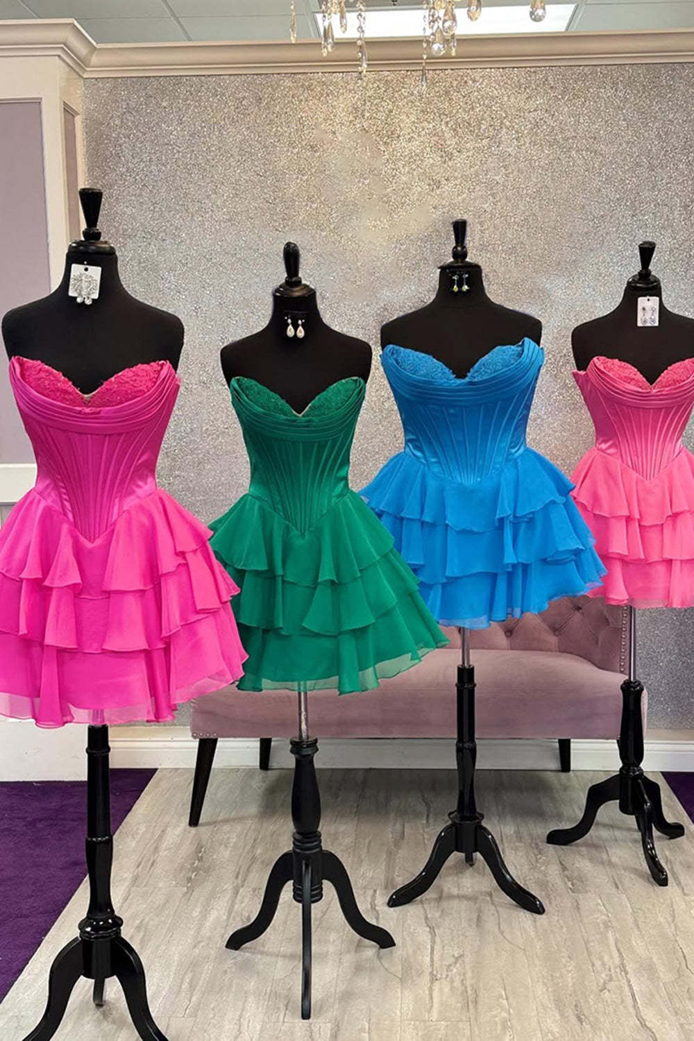 Fuchsia A Line Sweetheart Short Corset Homecoming Dress with Ruffles