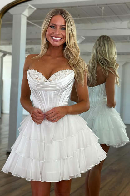 Fuchsia A Line Sweetheart Short Corset Homecoming Dress with Ruffles