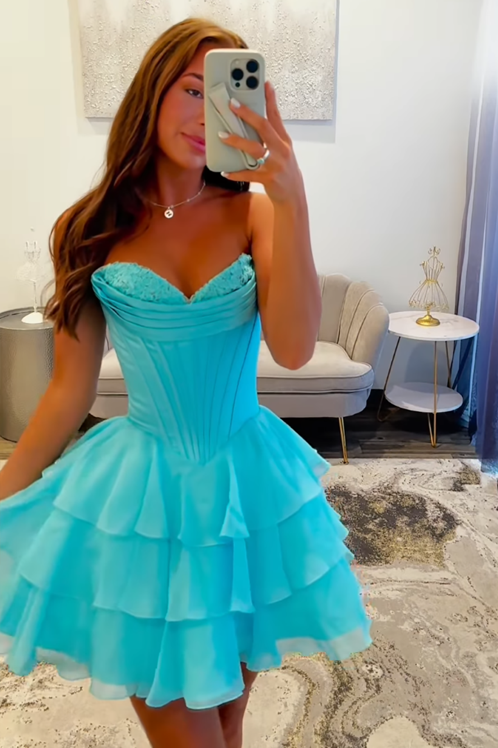 Fuchsia A Line Sweetheart Short Corset Homecoming Dress with Ruffles